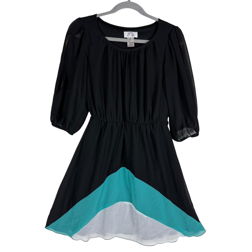 Sweet Storm Dress Womens M Black Colorblock Chiffon Fit & Flare 3/4 Sleeve Lined